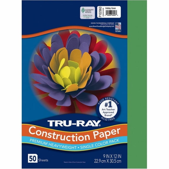 Tru-Ray, PAC102960, Heavyweight Construction Paper, 50 / Pack, Holiday Green