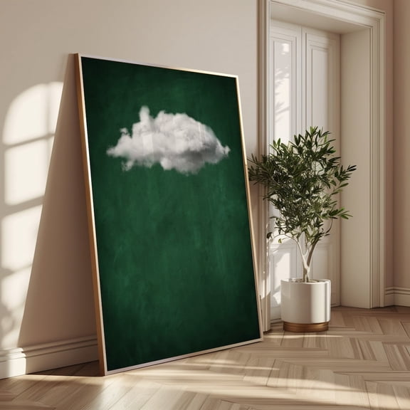 Moody Minimalist Sky Cloud Wall Art Deep Emerald Green Home Decor Abstract Night Sky Print Housewarming Gift New Home Gift Wall Art Modern Wall Decor