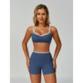 thumbnail image 4 of IBTOM CASTLE Workout Sets for Women 2 Piece Color Block Strappy Sports Bra High Waist Shorts Gym Yoga Pilates Outfits Blue, 4 of 7
