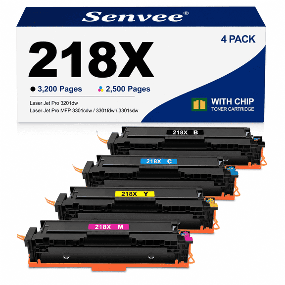 218X Toner Cartridges 4 Pack with Chip - 3301fdw Compatible Replacement for 218A 218X Color LaserJet Pro MFP 3301fdw 3301sdw 3201dw 3301cdw Printer High Yield W2180A (Black Yellow Magenta Cyan)