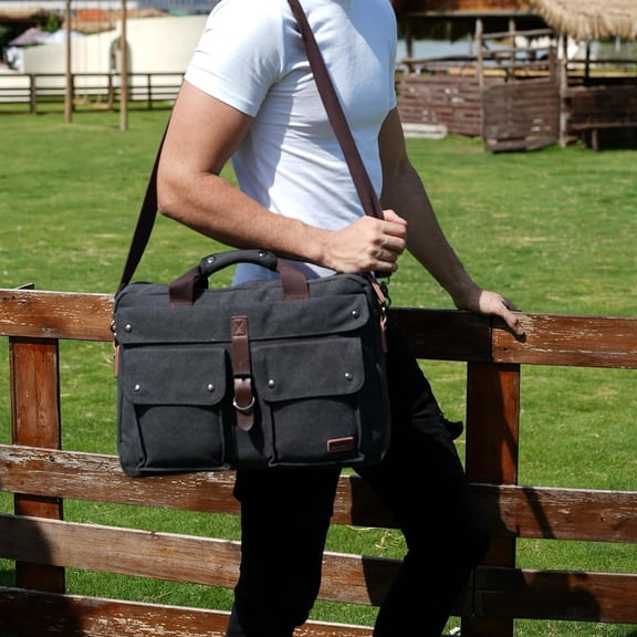 17 inch Canvas Laptop Bag Messenger Bag Briefcase Vintage Crossbody Shoulder Bag Satchel for Men with Warranty BC-07
