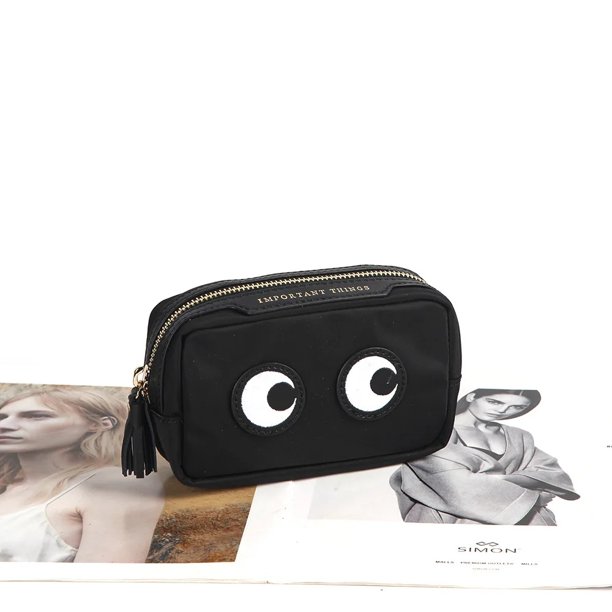 Bolsa de maquillaje cuadrada hecha a mano, nailon impermeable con cuero, ligera, portátil, para lápiz labial, marca china, Stock AE