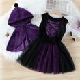 thumbnail image 4 of Kogui Kids Two-Piece Halloween Cosplay Outfit Hooded Cloak & Mesh Vest Skirt For Little Girls (Purple, 3-4 Years), 4 of 6