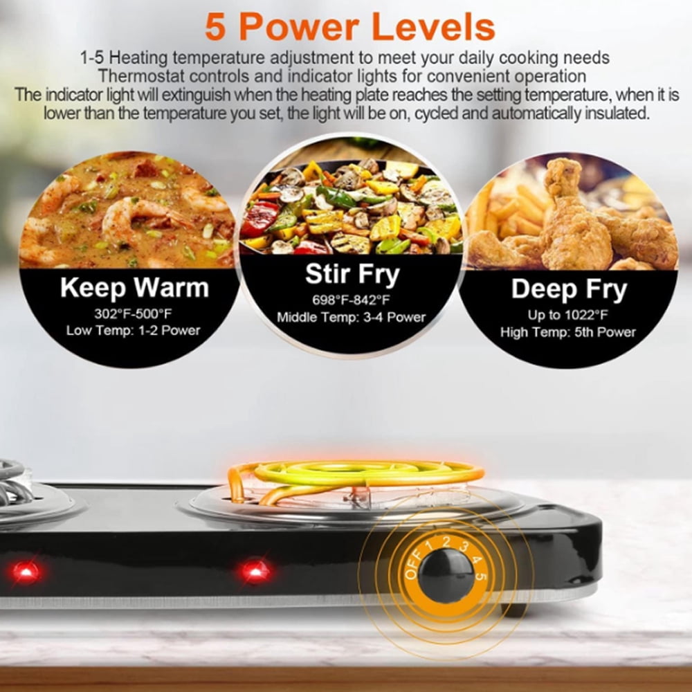 SOONHUA Double Burner, 120V, 2000W, Portable, Easy to Cook, Elegant Classic Design, 5 Adjustable Temperature