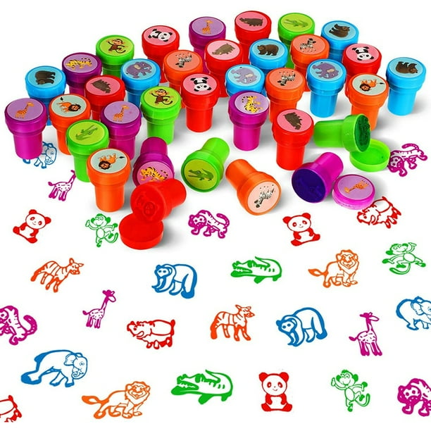 Set De 24 Sellos Autotintados De Animales Para Niños – 12 Diseños Distintos, Plástico Ecológico Y Tinta Segura, Ideales Para Manualidades Y Fiestas