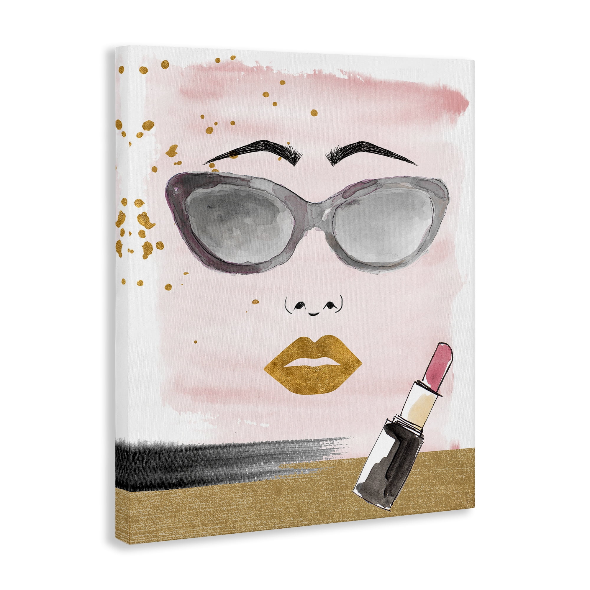 Stupell Industries Lipstick & Glam Face Novelty Painting Gallery Wrapped Canvas Art Print Wall Art, 36 x 48