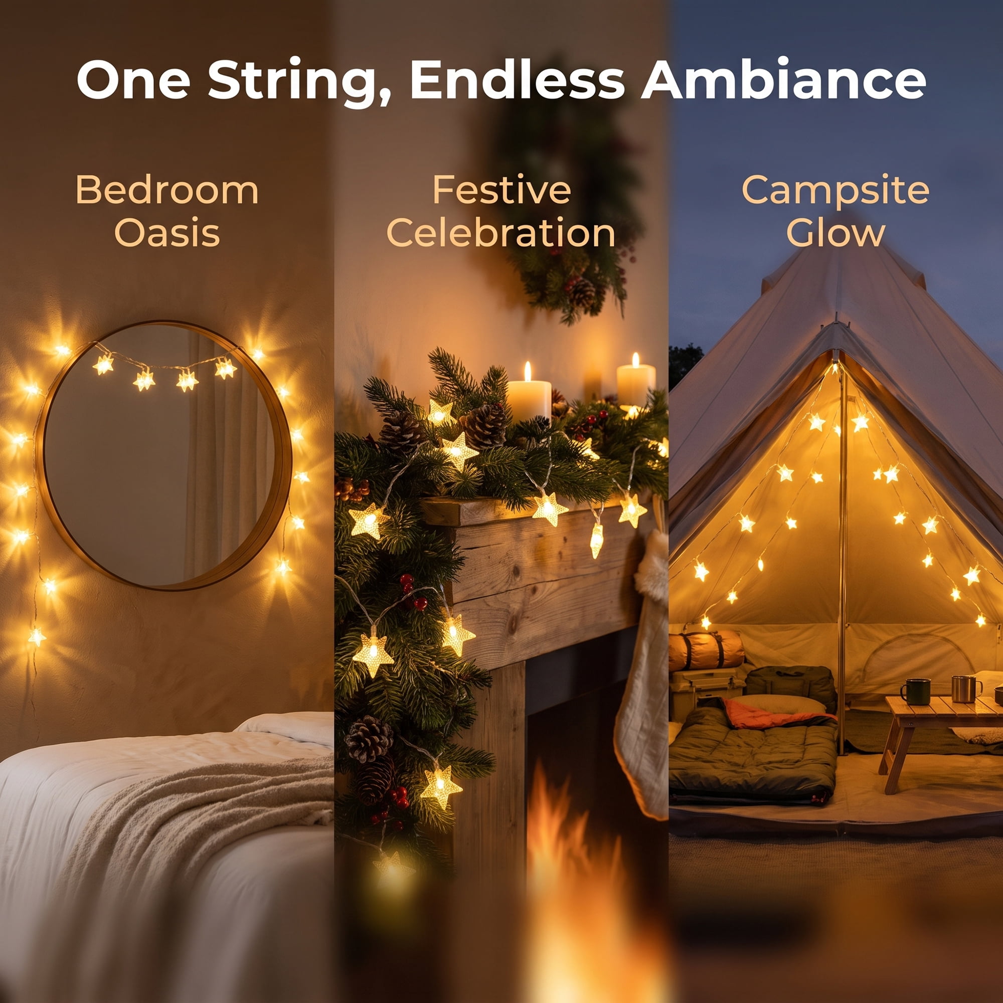Unique Bargains 3D Star Lights with Flexible Design 9.8 ft Warm White Battery Operated
