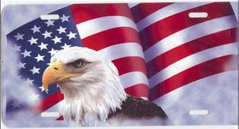 Eagle American Flag Metal License Plate
