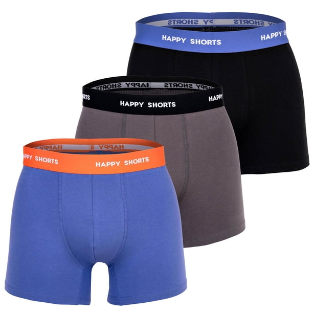 Happy Shorts Calzoncillos para Hombre, Paquete de 3 - Retro Jersey, Cintura con Logotipo Morado/Negro/Gris XL (X-Large)