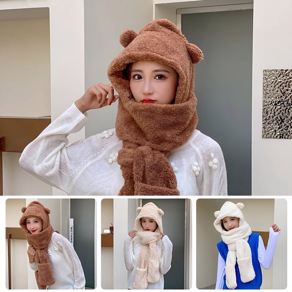 TELOLY Hooded Scarf with Fleece Lining, Winter Scarf for Women