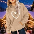 thumbnail image 5 of Elvqul Oversize Sweatshirts for Girls Hooded Tops Pullovers Khaki Heart Print with Pocket 10-12 Graphic Girls Hoodies Long Sleeve, 5 of 7