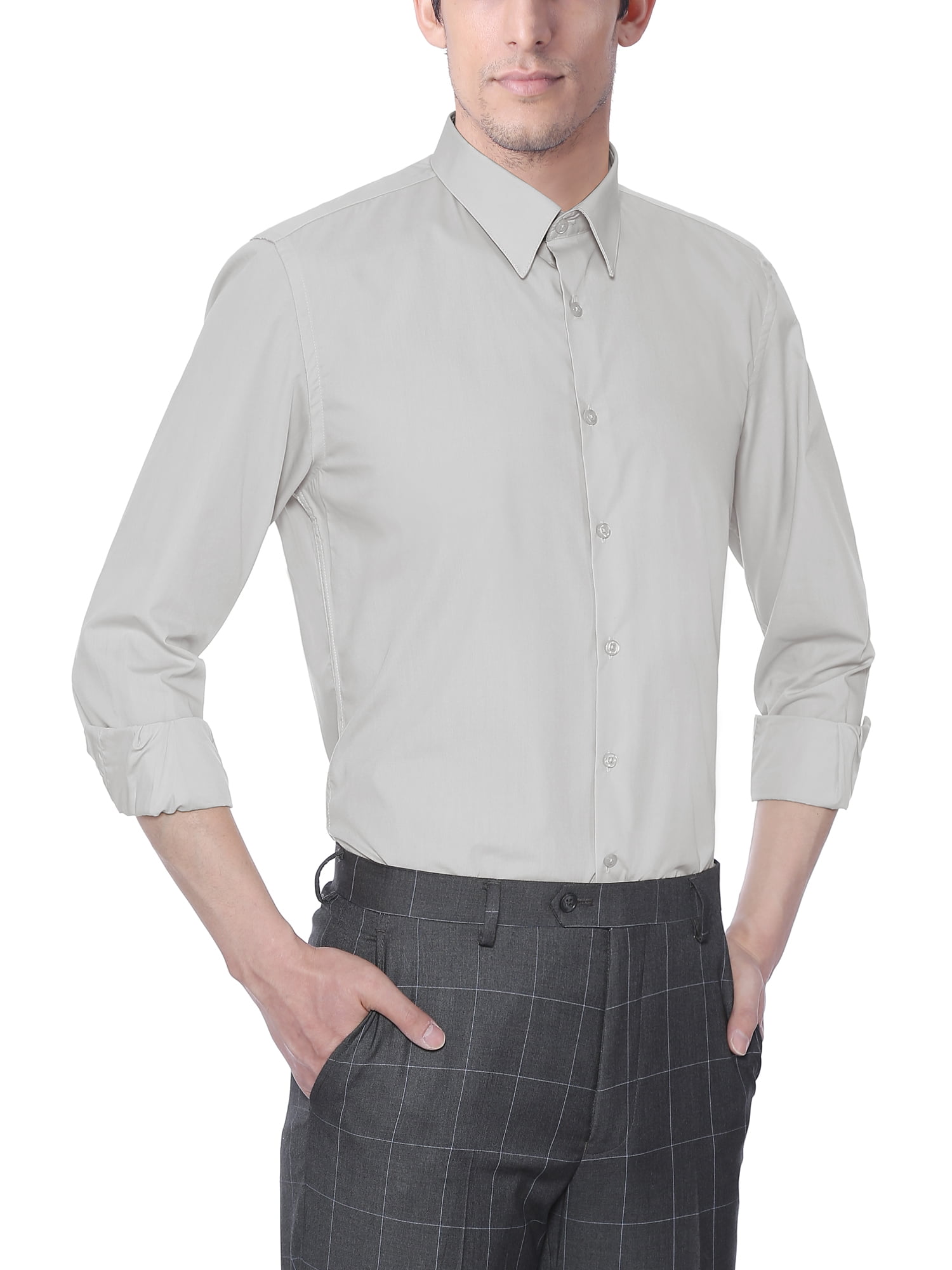 Verno Men's Long Sleeve Slim Fit Grey Color Dress Shirts Walmart