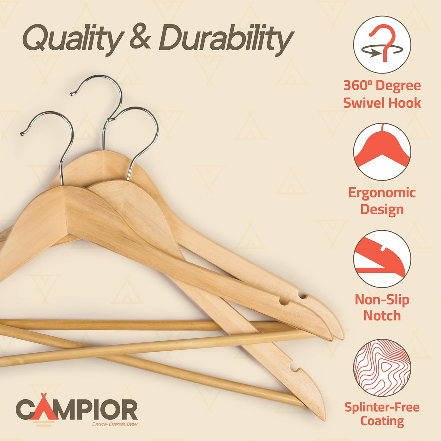 Natural Wooden Hangers 20 Pack – Heavy-Duty with 360° Swivel Hook, Non-Slip, Pants Bar & Shoulder Grooves - Wooden Hangers for Suits, Jackets, Dresses & Camisoles, Space-Saving and Smooth Finish