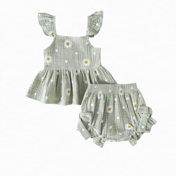 NOLDARES Infant Baby Girl Summer First Birthday Outfits 1st Birthday Clothes Sleeveless T-shirt Elastic Waist Shorts(Green,12-18 Months)