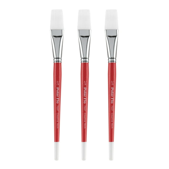 Creative Mark Polar Flo Professional Watercolor Brushes - Flat 3/4" - 3 Pack - Short Handle, Nickel-Plated Seamless Brass Ferrule - Art Paint Brushes for Acrylic Painting, Watercolor, Gouache, and Mor