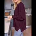 thumbnail image 4 of Suéteres de Murciélago Extragrandes para Mujer, Conjuntos de Otoño 2025, Suéteres de Cuello Redondo de Punto con Abertura Lateral, Tops de Moda. Vino Tinto XL, 4 of 7