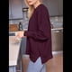 thumbnail image 4 of Suéteres de Murciélago Extragrandes para Mujer, Conjuntos de Otoño 2025, Suéteres de Cuello Redondo de Punto con Abertura Lateral, Tops de Moda. Vino Tinto XL, 4 of 7