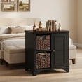 thumbnail image 3 of iooHug modern bedside table also serves as a side table and comes with two woven grass baskets, suitable for both bedrooms and living rooms.(Black), 3 of 7