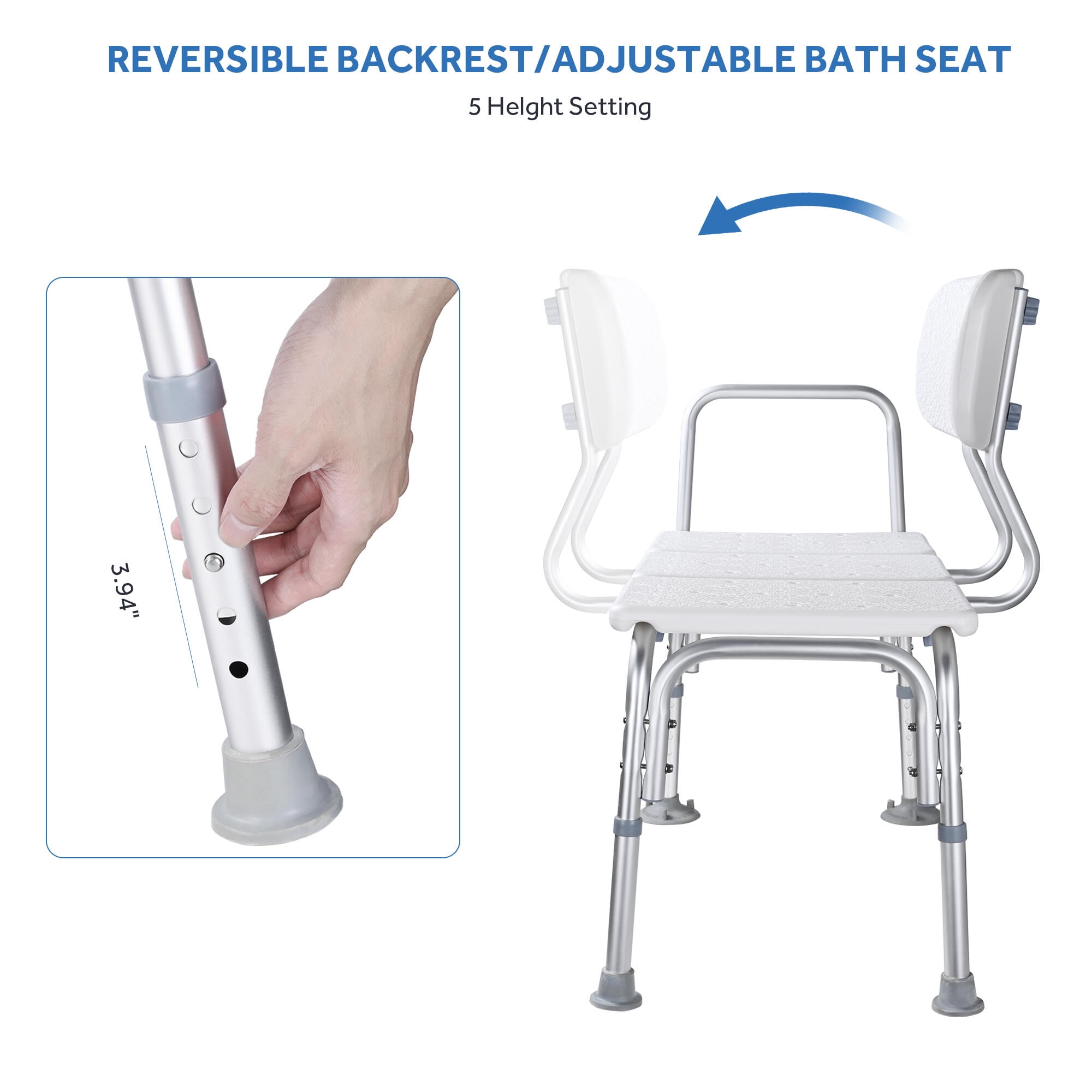 5 Level Adjustable Bath and Shower Transfer Bench Bathtub Shower Chair with Suction Cup Feet for Seniors 300lb Load Capacity
