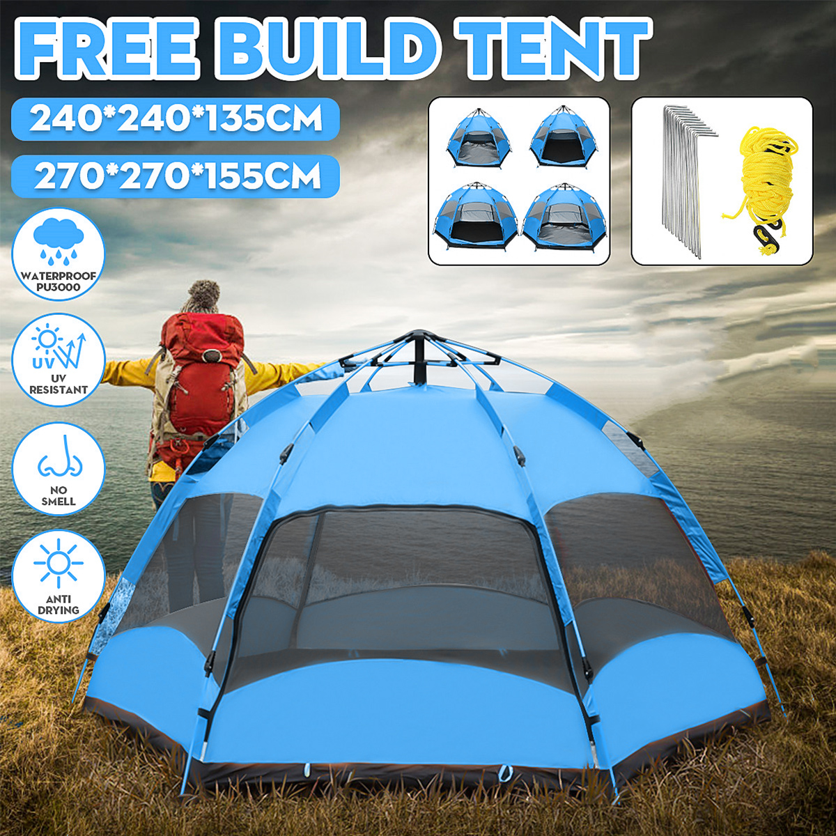 4-6 Person Automatic Camping Tent Large Waterproof Outdoor Hiking Trave