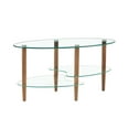 thumbnail image 5 of Transparent Oval glass coffee table, modern table in living room Oak wood leg tea table 3-layer glass table, 5 of 9