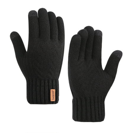 IYTR Winter Gloves Men Touchscreen Texting Solid Color Gloves for Men Knit Warm Gloves for Women Fleece Lined Black Free Size