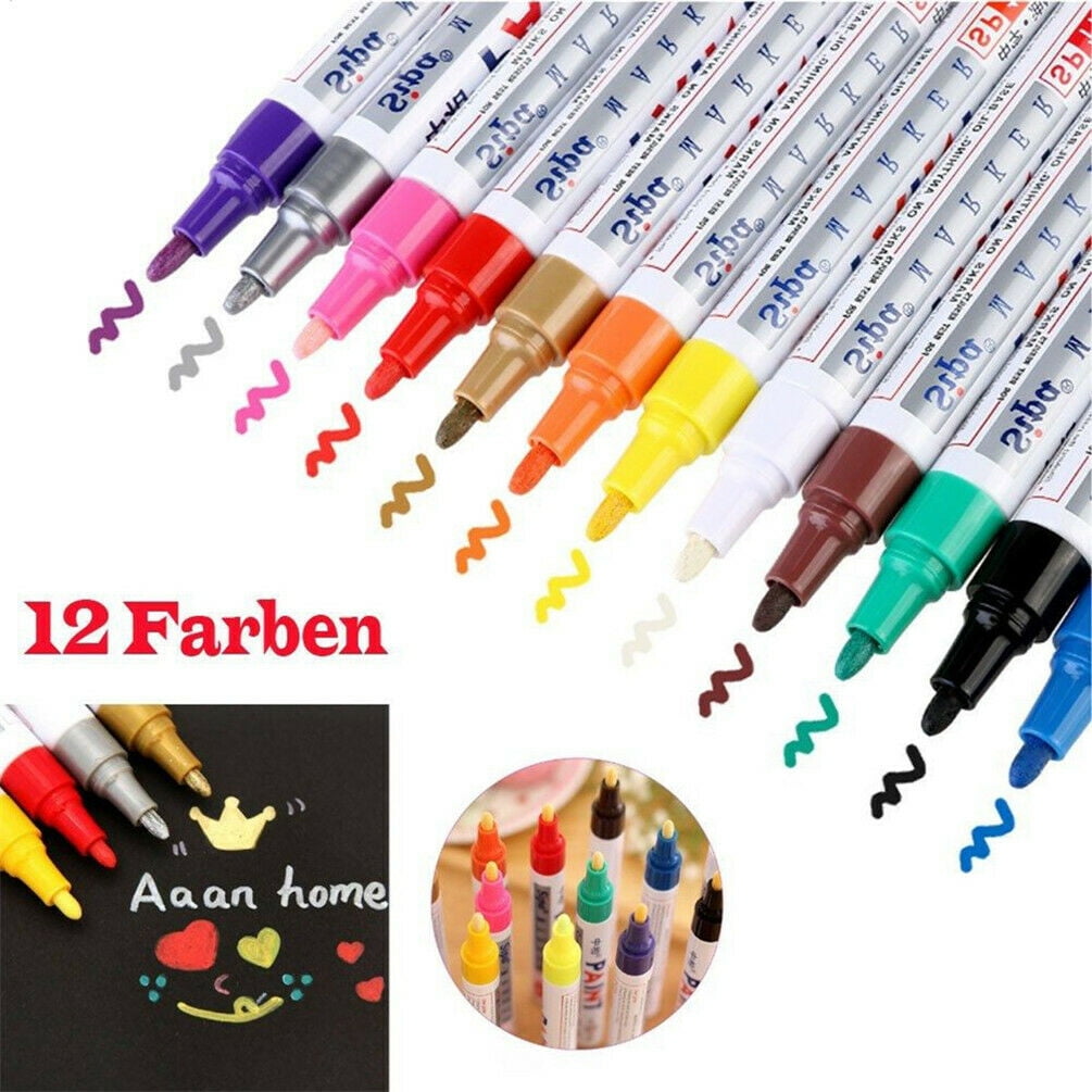 12pcs Waterproof Paint Pens Marker Car Tyres Cars Metal Wood