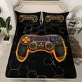 thumbnail image 2 of Homewish Neon Orange Gamepad Bed Sheets for Boy, Chic Honeycomb Abstract King Sheets, Modern Video Game Sheet Set, Super Cozy Room Decor, 4pcs, 2 of 7