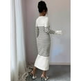 thumbnail image 2 of Women'S Striped V Neck Sweater Dress Long Sleeve Bodycon Midi Dresses  M, 2 of 5