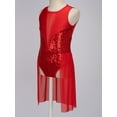 thumbnail image 5 of CHICTRY Girls Juniors Sequins Ballet Dance Dress Mesh Splice Modern Jazz Lyrical Dance Skirted Leotard Dancewear Red 14, 5 of 7