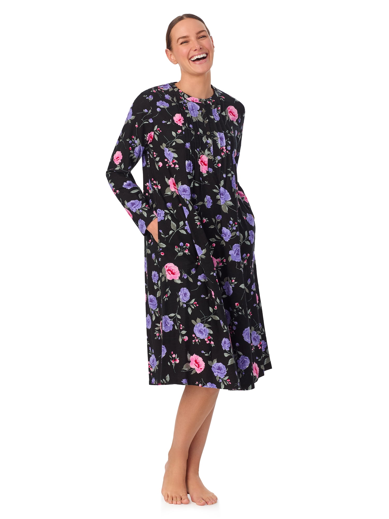Aria Women’s 100% Cotton Woven Flannel Long Sleeve Nightgown, Sizes XS-5X