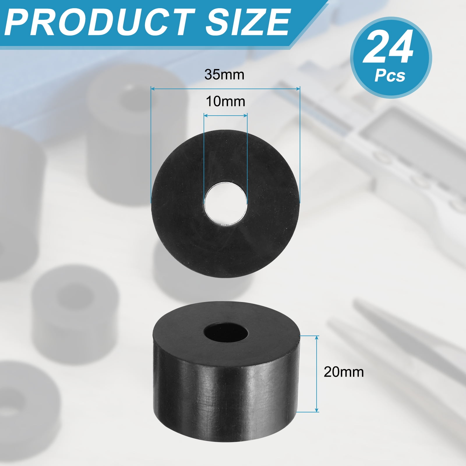 24pcs Rubber Spacers 35mm OD x 10mm ID x 20mm Height Round Anti Vibration Spacer