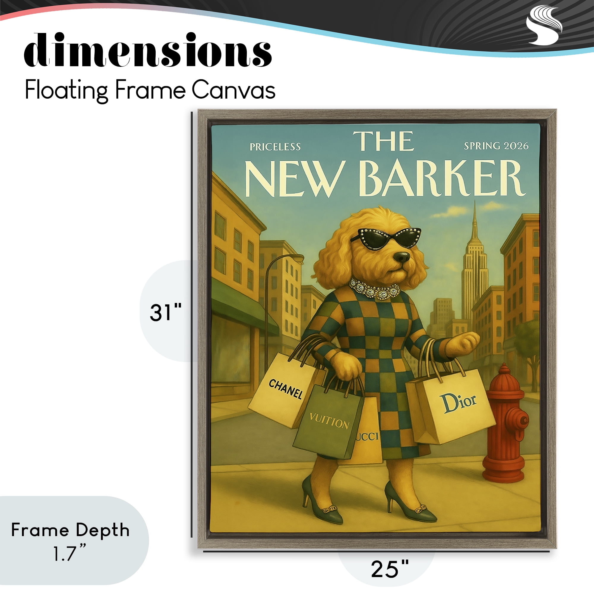 Stupell Industries New Barker Dog Magazine Brown Framed Floater Canvas Wall Art, design by Grotto Studios