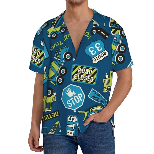 Fotbe Dump Truck Camisa Estampada de Manga Corta para Hombre, Casual de Verano, Estilo Playero, Sin Arrugas-Small