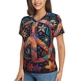 thumbnail image 2 of Women's V Neck T Shirts Casual Short Sleeve Tops Blouse, Peace Sign Hippy Art, 2 of 6
