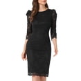 thumbnail image 2 of INSPIRE CHIC Women's Elegant Lace Dress 3/4 Sleeve Wedding Guest Bodycon Cocktail Dresses XS Black, 2 of 4