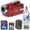 Vivitar DVR-508 HD Digital Video Camera Camcorder (Red) with 16GB Card + Case + Tripod + Kit