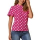 thumbnail image 4 of INSPIRAR CHIC Blusa de Mujer con Lunares, Cuello Alto, Pliegues, Espalda con Abertura, Manga Corta con Volantes, Talla M, Rosa Fucsia, 4 of 6