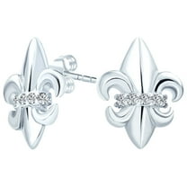 Bling Jewelry Womens Spiritual Fleur De Lis CZ Stud Earrings Lightweight Sterling Silver Lily Flower