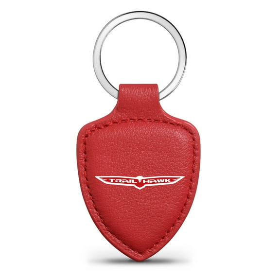 iPick Image for Jeep Trailhawk Soft Real Red Leather Shield-Style Key Chain, Official Licensed