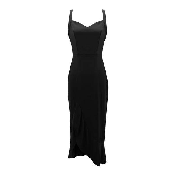 Gibobby Vestidos de fiesta elegantes Vestido cruzado de fiesta con espalda abierta y abertura alta con cuello en V y correa sexy para mujer(Negro,XL)