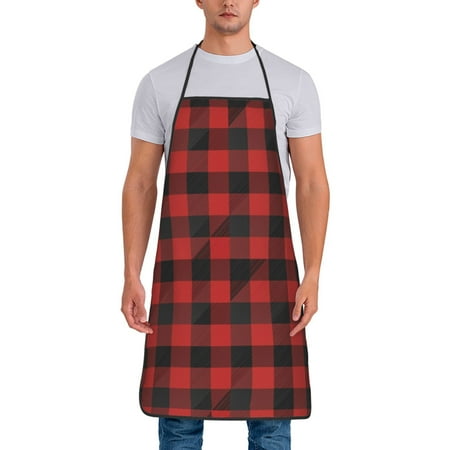 

Zeuib Red Black Plaid Print Unisex Waterproof Aprons Cooking Aprons for Kitchen Gardening and Salon Water & Oil Resistant