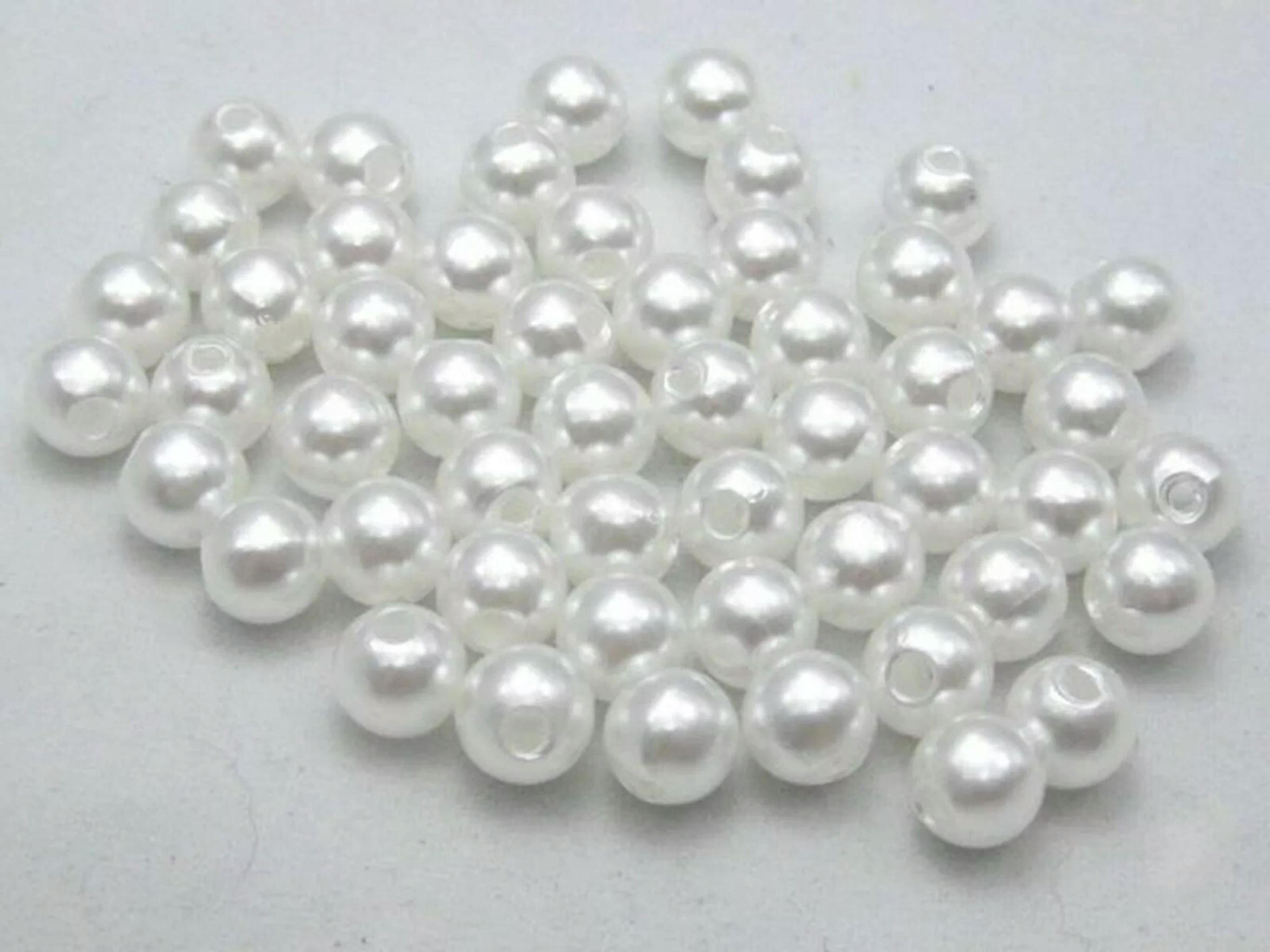 EOEMY 1000 Pcs 8mm Plastic Faux Pearl Round Beads Pure White Imitation Pear