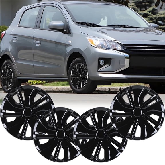 (Set of 4) 14 inch Wheel Hubcaps Fit for Mitsubishi Mirage 2014-2025,Compatible with Steel Wheels,Snap-on Installation,Black Lacquer