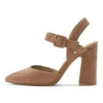 thumbnail image 2 of YDN Women Pointed Toe Strappy Buckled Pumps Ankle Strap High Chunky Heels Dressy Dance Party Sandals Size 7 Brown, 2 of 4