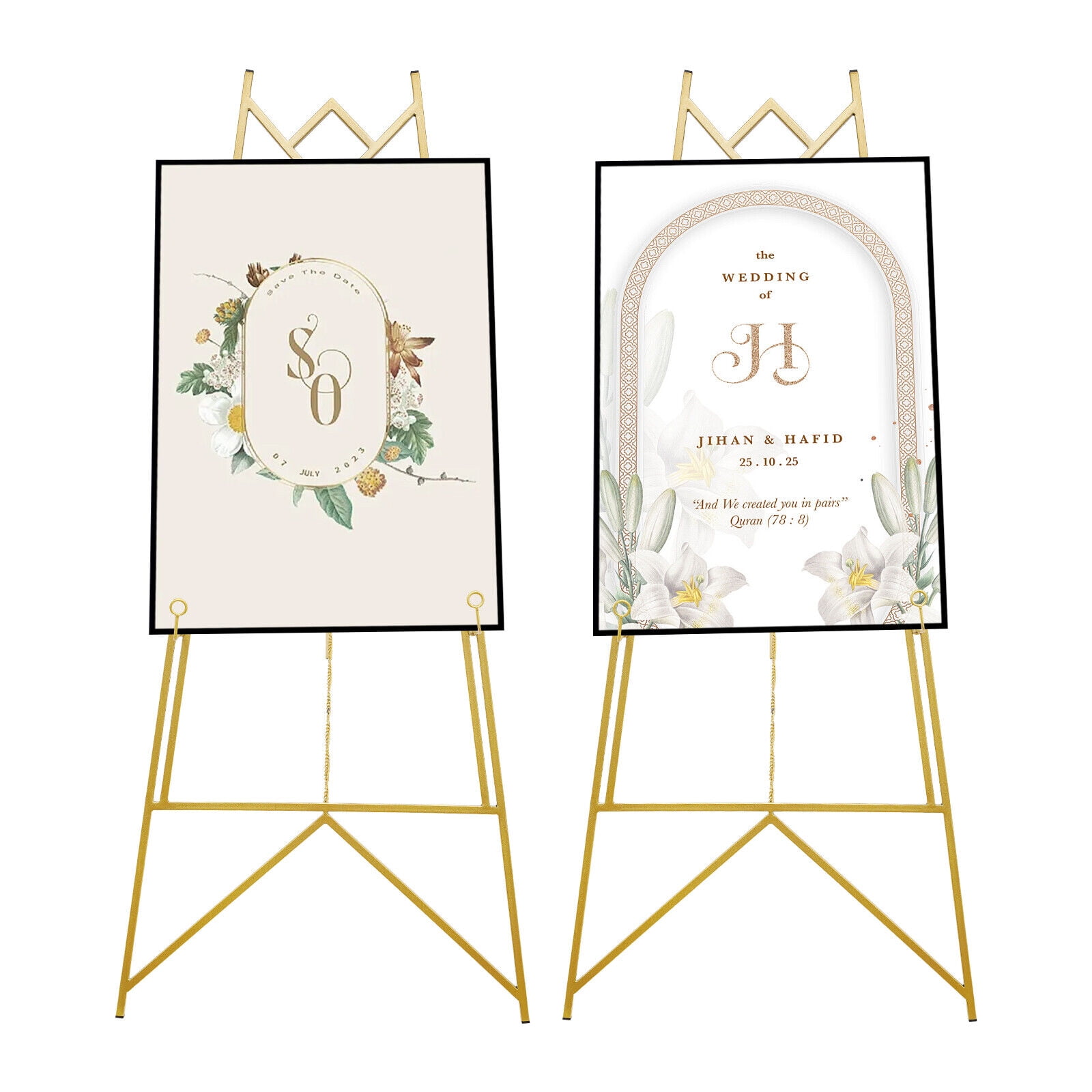 Gold Steel Two Easel Stand, Hook Design Poster Easel, Easel Tripod For Displaying Photo Frames Or Posters
