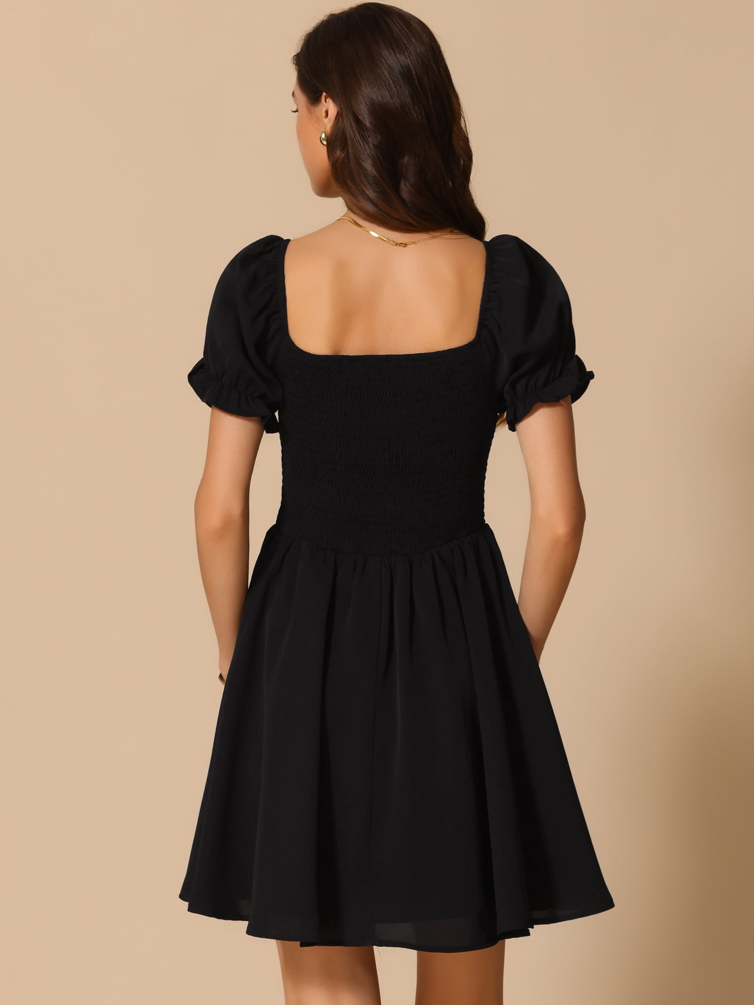 DARING DIVA Corset Short Square Neck Puff Sleeve Floral Lace Up Dress S Black