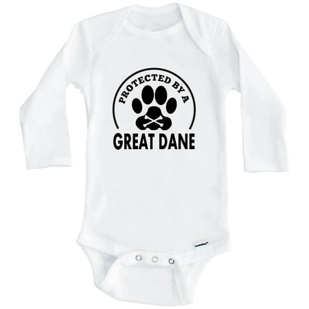 

Protected By A Great Dane Funny One Piece Baby Bodysuit (Long Sleeve) 6-9 Months White