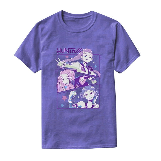 Moonsky Camiseta unisex Huntrix Dem-0n, colores cómodos, camiseta Huntrix para niñas, camiseta Mira Rumi Joey, merchandising, regalo juvenil para fans del K-pop (Morado XS)