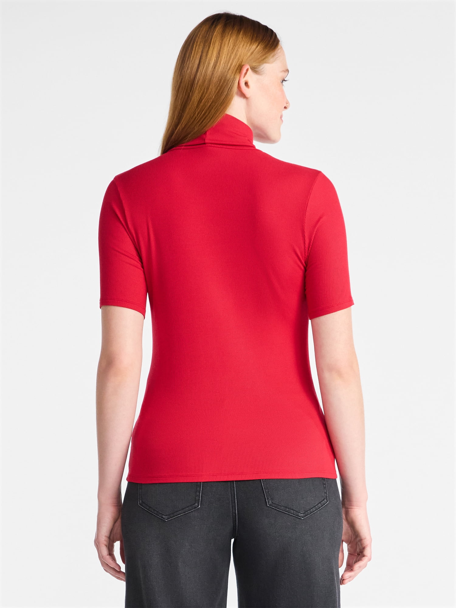 Time and Tru Women's Rib Turtleneck Top with Short Sleeves, Sizes XS-XXXL